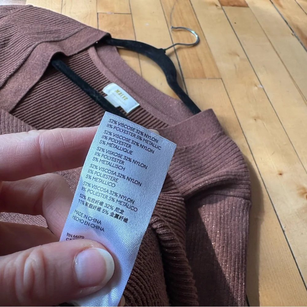 Anthropologie Maeve Sz XL Thea Brown Gold Metallic V Neck Sweater - Picture 11 of 11
